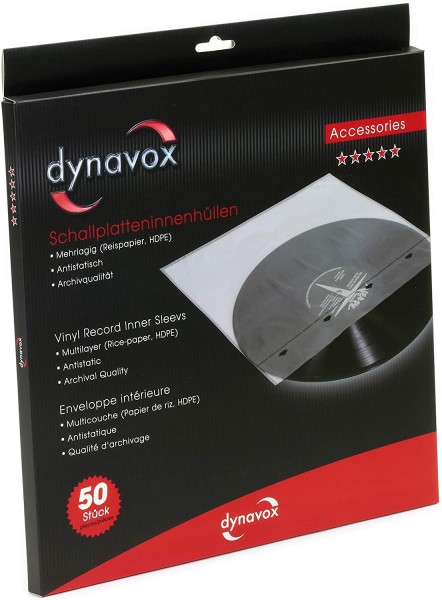 Dynavox Schallplatten Innenhüllen 50er Pack, klar, Archiv-Qualität, Vinylhüllen für LPs